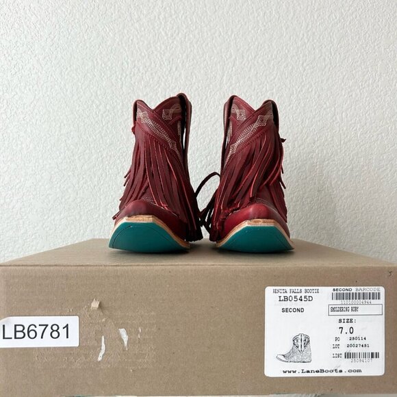 Lane SENITA FALLS Womens Cowboy Bootie 7 Red Fringe Western Short Cowgirl Boots - Picture 10 of 11